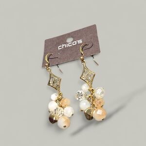 Chico's Elegant Gold and Cream Dangle Earrings